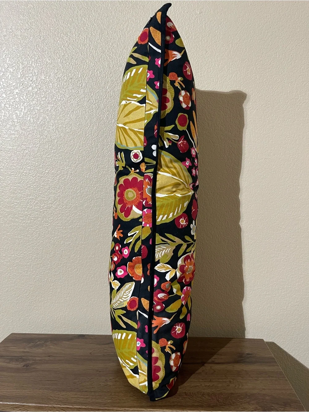 Floral Black Lumbar Pillow with Pink & Orange Accents